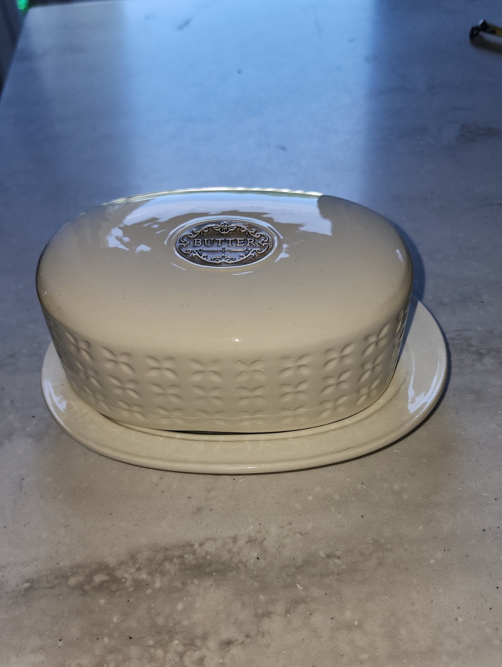 French Country Ceramic Butter Dish - Cream Butter Server